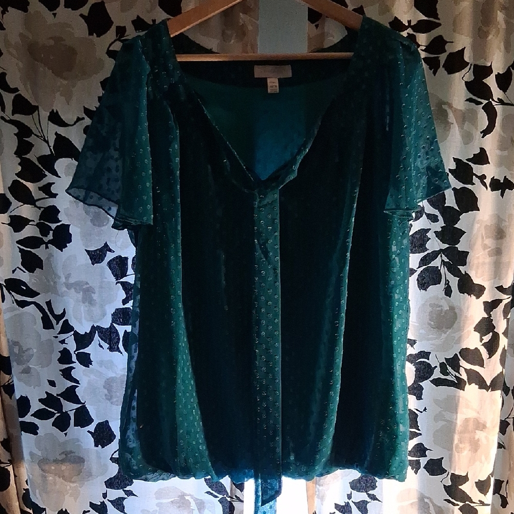 Dressbarn Teal Pokedot Ruffle Lace